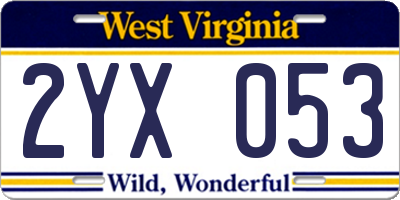 WV license plate 2YX053