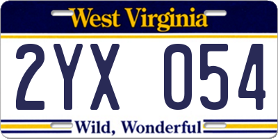 WV license plate 2YX054