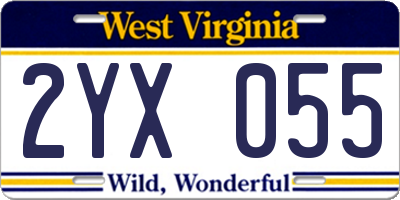 WV license plate 2YX055