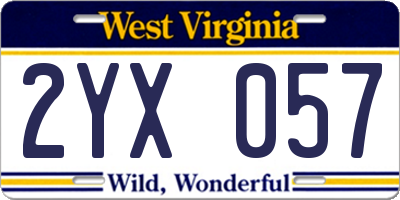 WV license plate 2YX057