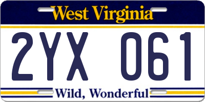 WV license plate 2YX061