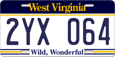 WV license plate 2YX064