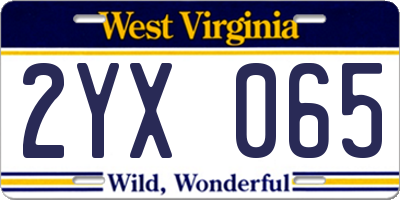 WV license plate 2YX065