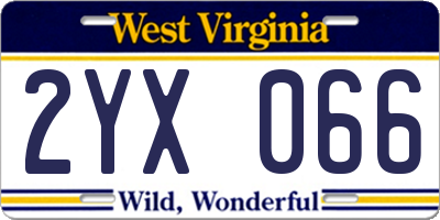 WV license plate 2YX066