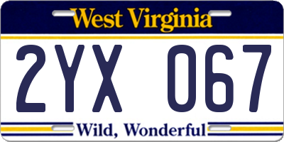WV license plate 2YX067