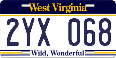 WV license plate 2YX068