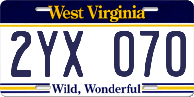 WV license plate 2YX070