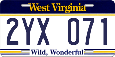 WV license plate 2YX071