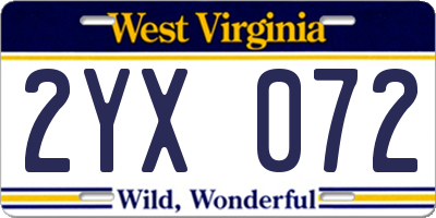 WV license plate 2YX072
