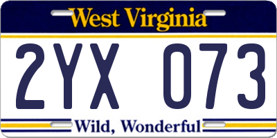 WV license plate 2YX073