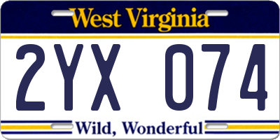 WV license plate 2YX074