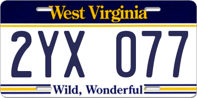 WV license plate 2YX077