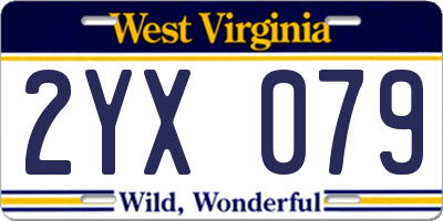 WV license plate 2YX079