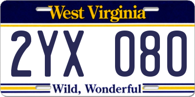 WV license plate 2YX080