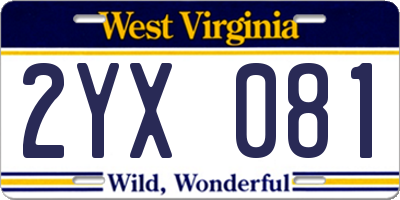 WV license plate 2YX081