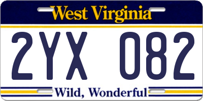 WV license plate 2YX082