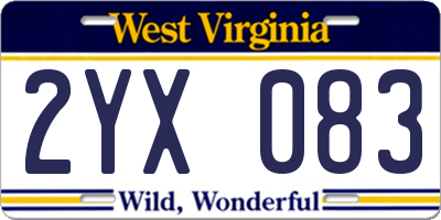 WV license plate 2YX083