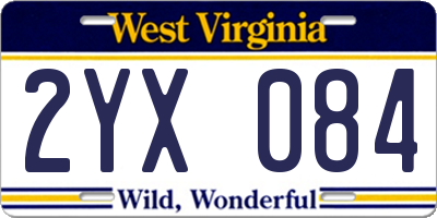 WV license plate 2YX084