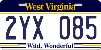WV license plate 2YX085