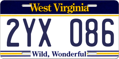 WV license plate 2YX086