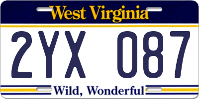 WV license plate 2YX087