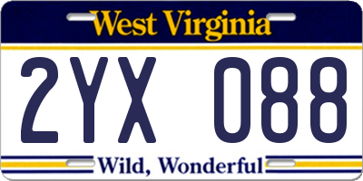 WV license plate 2YX088