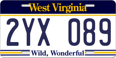 WV license plate 2YX089