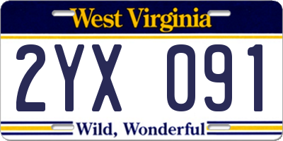 WV license plate 2YX091