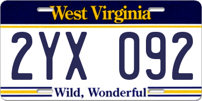 WV license plate 2YX092