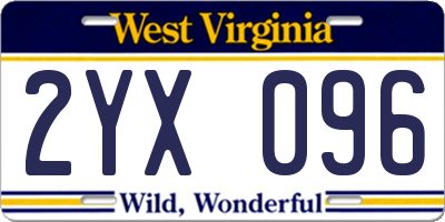 WV license plate 2YX096
