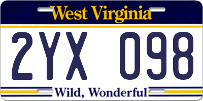 WV license plate 2YX098