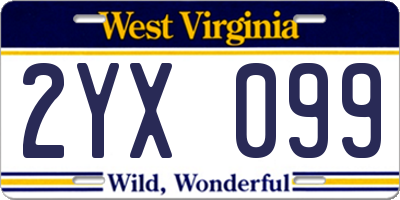 WV license plate 2YX099