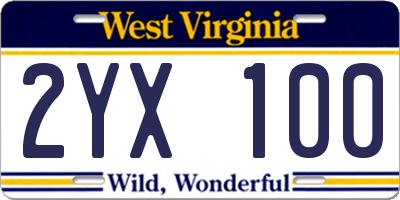 WV license plate 2YX100