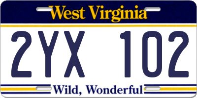WV license plate 2YX102