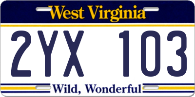 WV license plate 2YX103