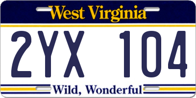 WV license plate 2YX104
