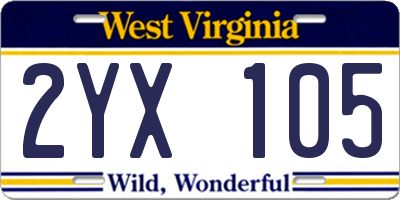 WV license plate 2YX105