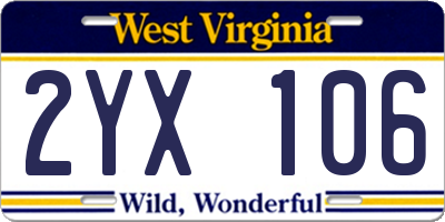 WV license plate 2YX106