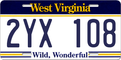 WV license plate 2YX108