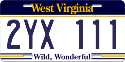 WV license plate 2YX111