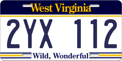 WV license plate 2YX112