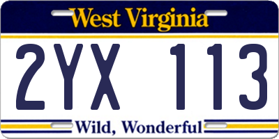 WV license plate 2YX113