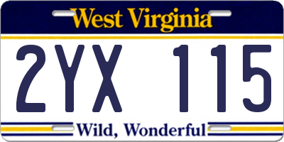 WV license plate 2YX115