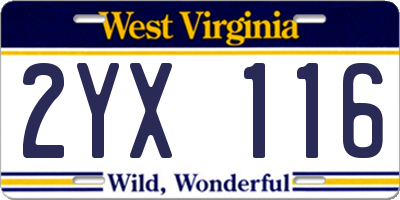WV license plate 2YX116