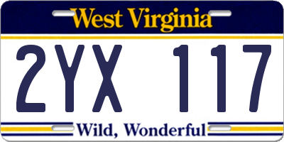 WV license plate 2YX117