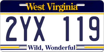 WV license plate 2YX119