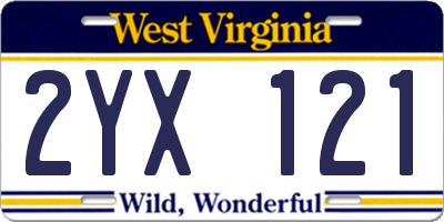 WV license plate 2YX121