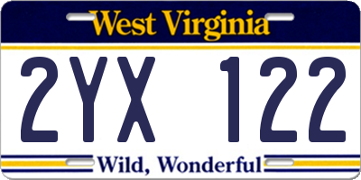 WV license plate 2YX122