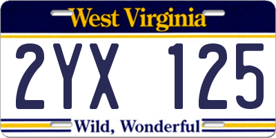 WV license plate 2YX125