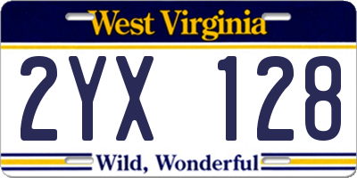 WV license plate 2YX128